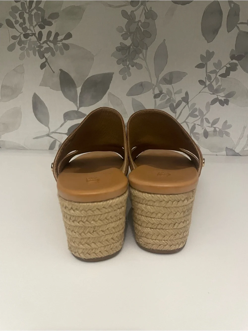 UGG Cognac Leather Espadrille Wedge Slide Sandals